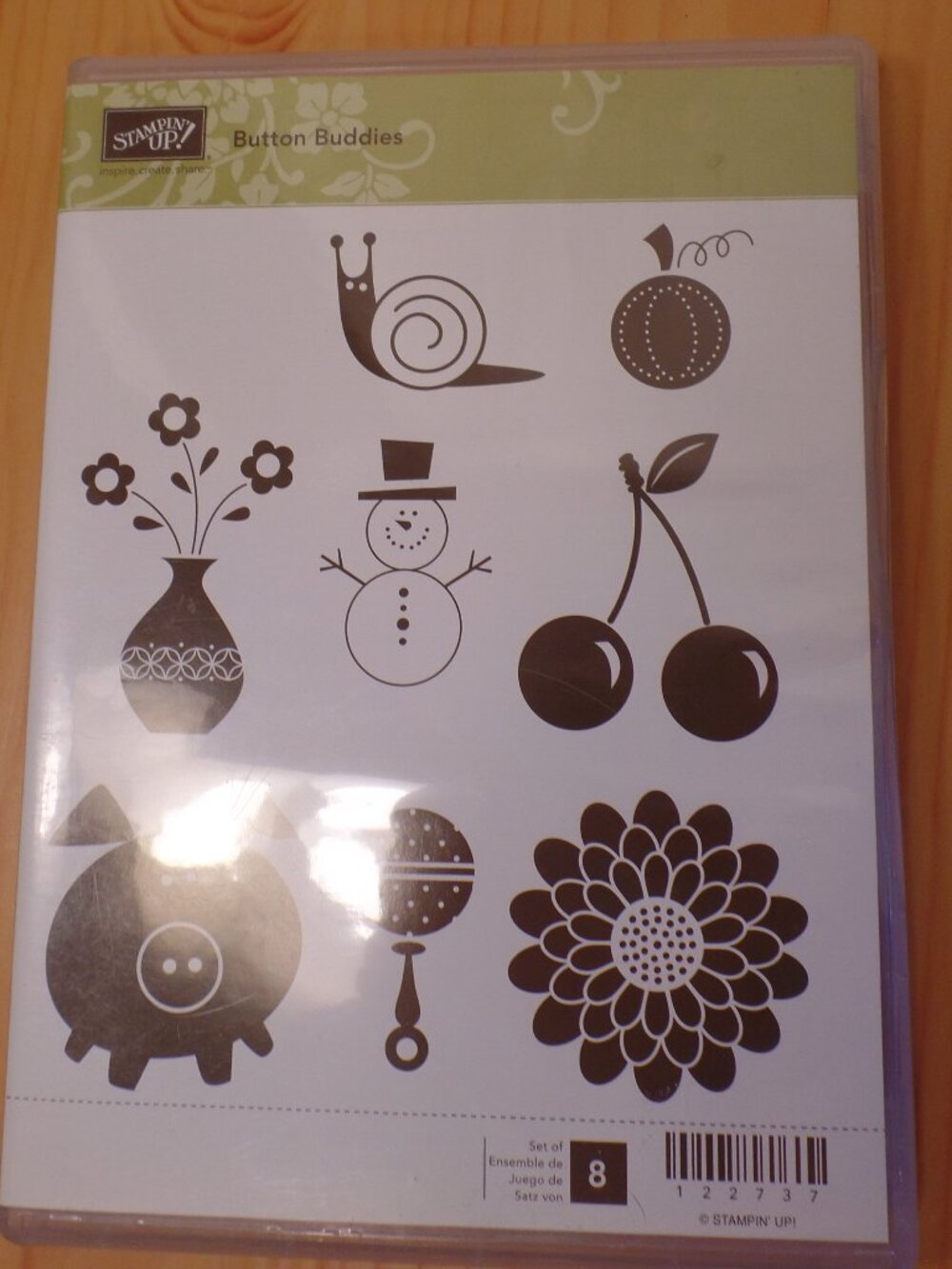 Stampin' Up! Wood Unmounted Rubber Stamp Set (8) Button Buddies